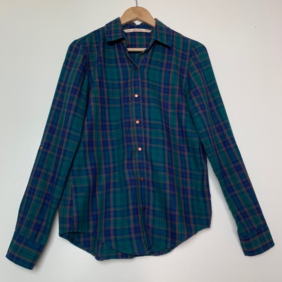 Zara Green & Navy Plaid Snap Button Snap Button Women’s Size Medium - Picture 7 of 8